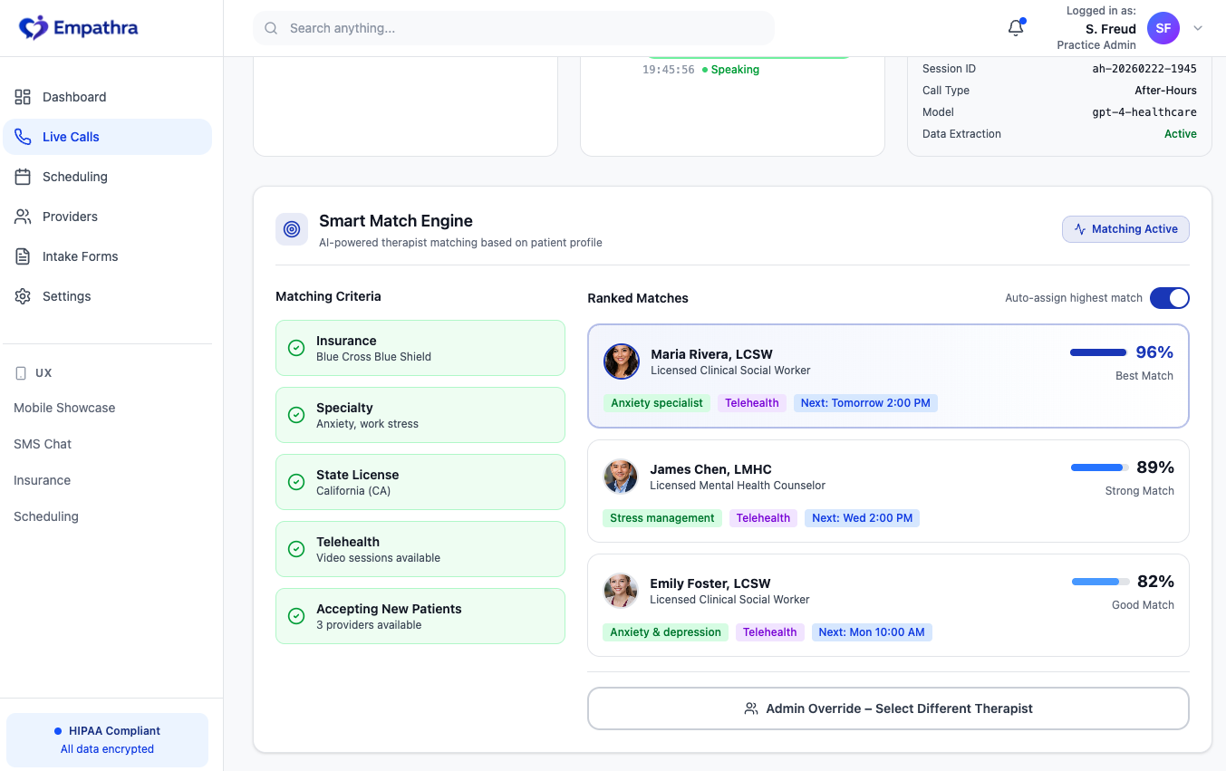 Empathra - Match Engine screen