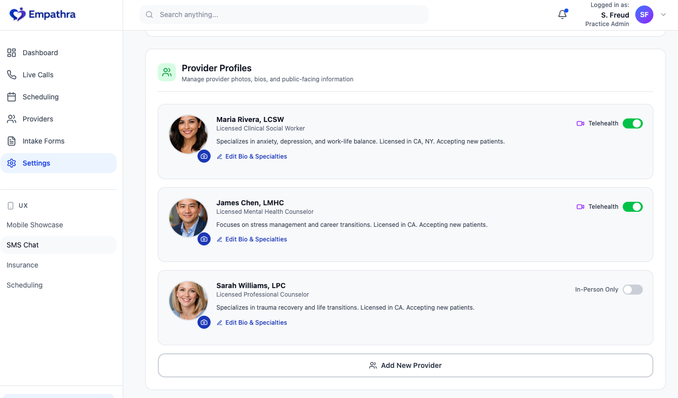 Empathra - Settings screen
